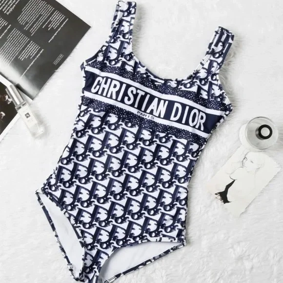 Signature One-Piece Swimsuit Navy and white monogram size XL - Picture 2 of 11